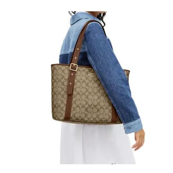 NWT COACH CN328 Signature Canvas/Leather ASHTON TOTE Shoulder Saddle - Picture 8 of 8